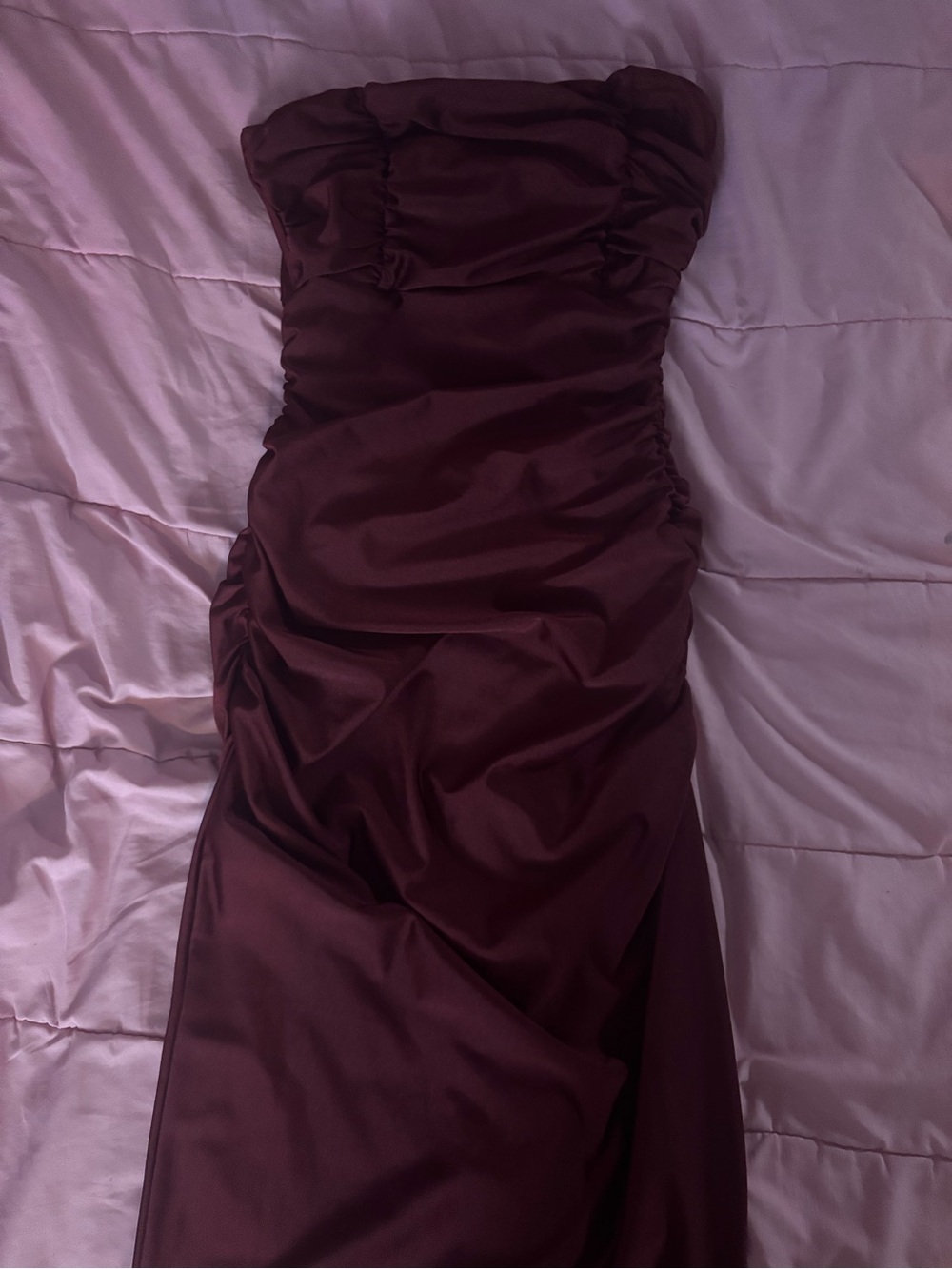 Windsor Strapless Ruched Satin Gown - Burgundy